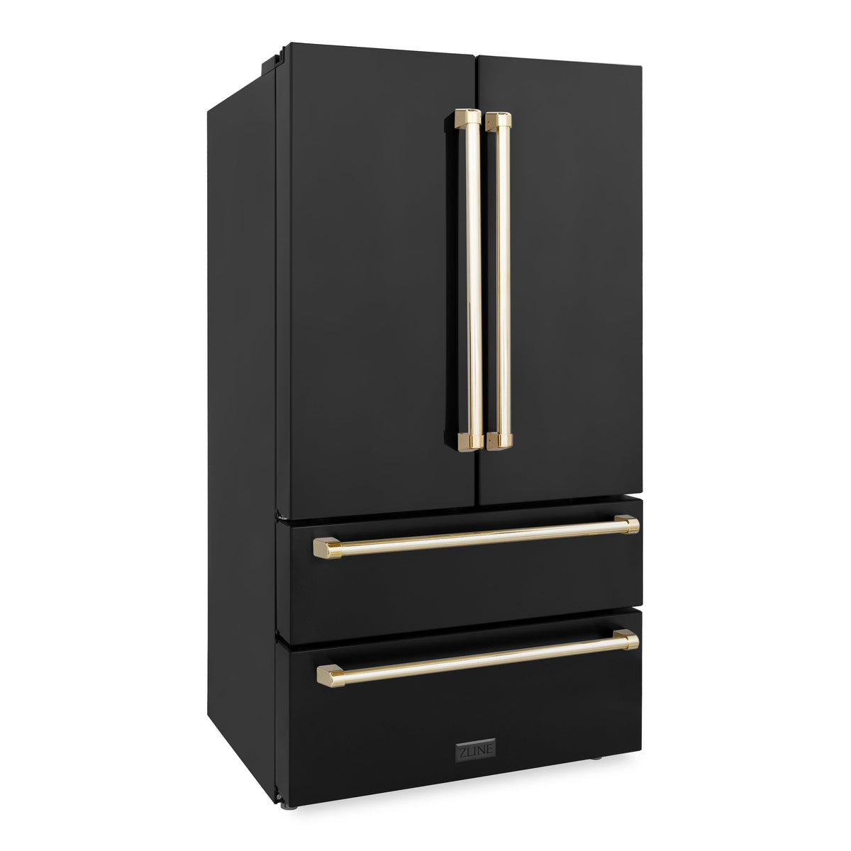 ZLINE - 36&quot; Autograph Edition 22.5 cu. ft French Door Refrigerator, Ice Maker in Fingerprint Resistant Black Stainless Steel, Gold Accents