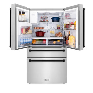 ZLINE 48" Autograph Edition Kitchen Package with Stainless Steel Dual Fuel Range, Range Hood, Dishwasher and Refrigeration with Matte Black Accents
