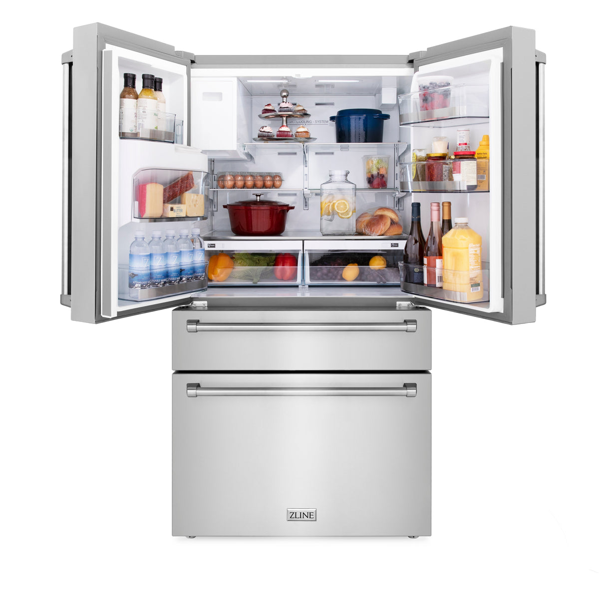 ZLINE - 36&quot; 21.6 cu. ft  French Door Refrigerator with Water and Ice Dispenser in Fingerprint Resistant Stainless Steel