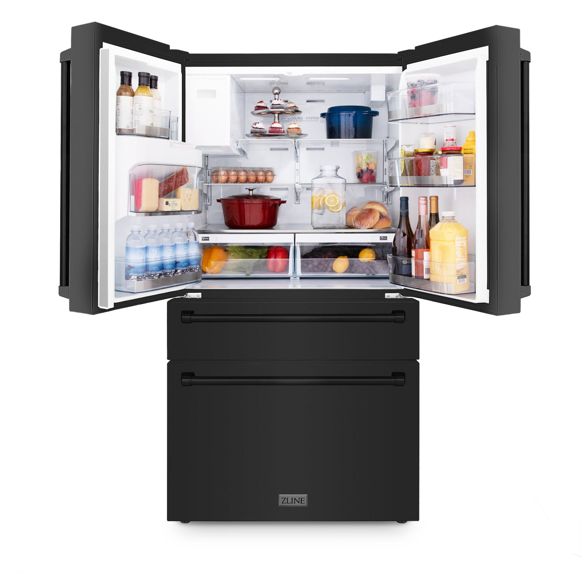 ZLINE - 36&quot; 21.6 cu. ft  French Door Refrigerator with Water and Ice Dispenser in Fingerprint Resistant Black Stainless Steel