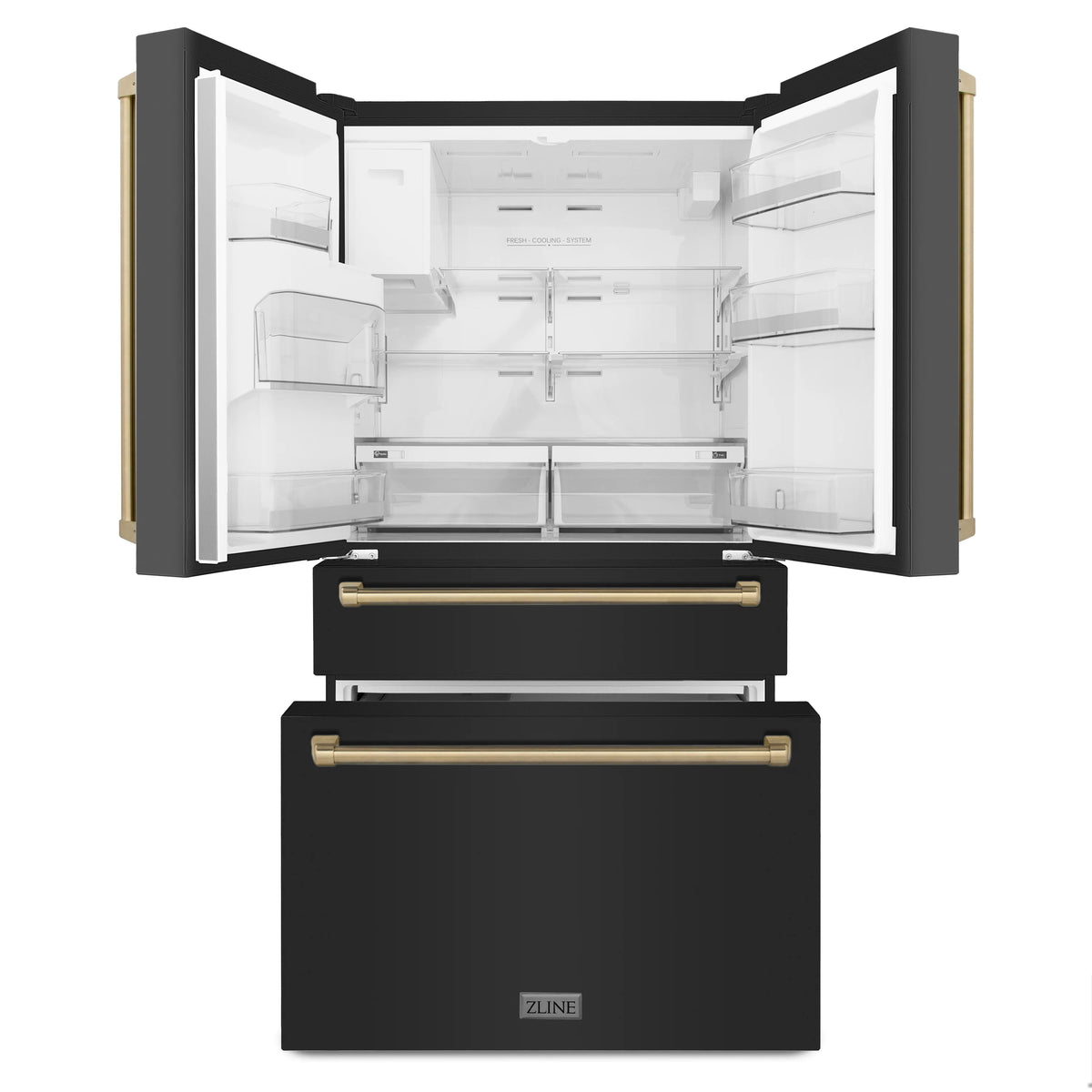 ZLINE - 36&quot; Autograph Edition 21.6 cu. ft French Door Refrigerator, Water, Ice Dispenser in Black Stainless Steel, Champagne Bronze Handles