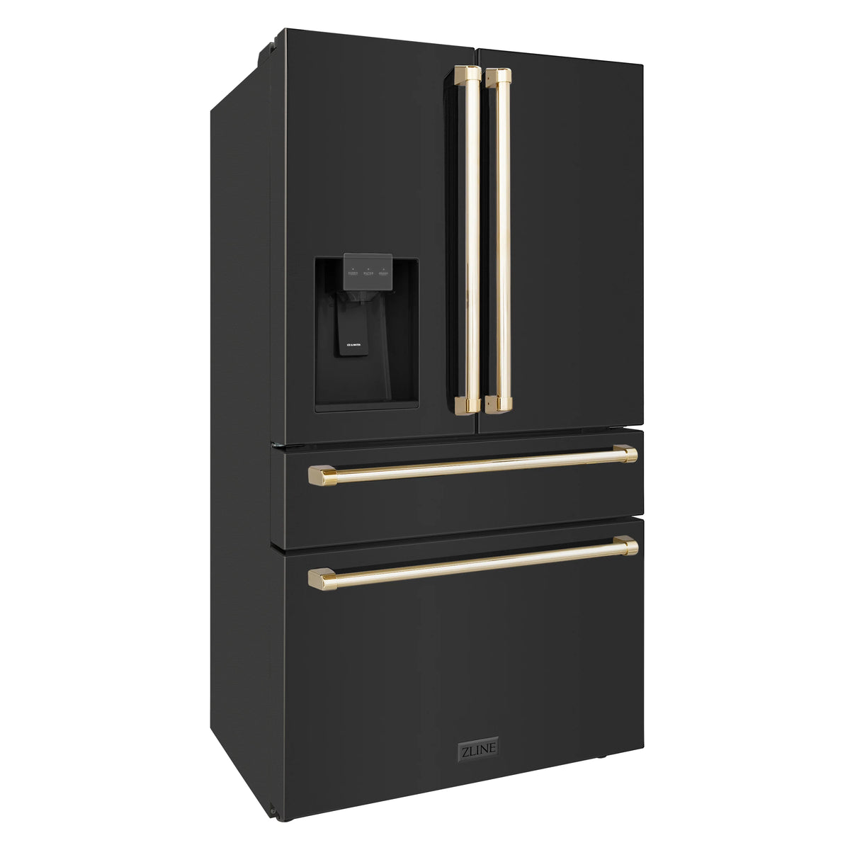 ZLINE - 36&quot; Autograph Edition 21.6 cu. ft French Door Refrigerator, Water, Ice Dispenser in Fingerprint Resistant Black Stainless Steel, Gold Handles