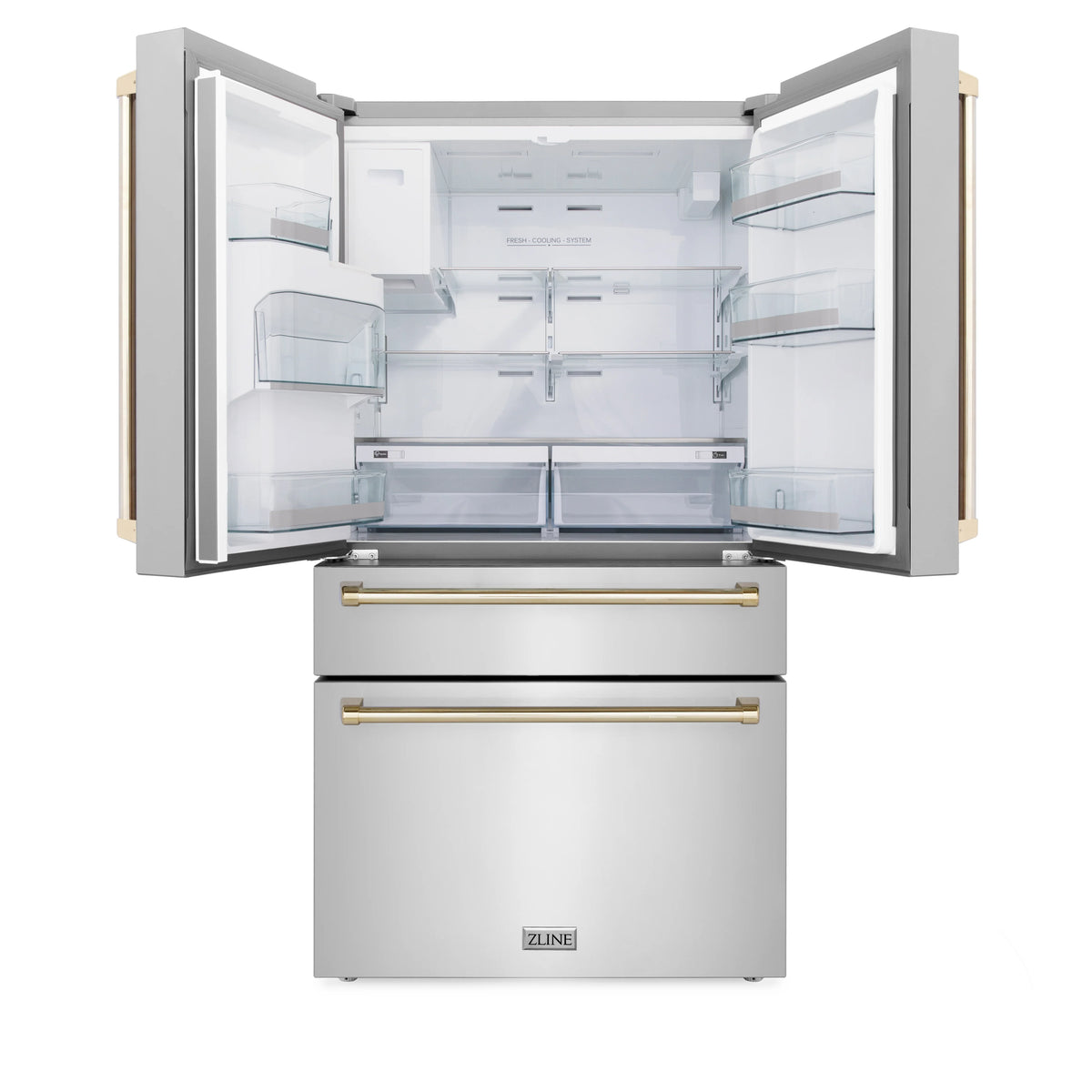 ZLINE - 36&quot; Autograph Edition 21.6 cu. ft French Door Refrigerator, Water, Ice Dispenser in Fingerprint Resistant Stainless Steel, Gold Accents