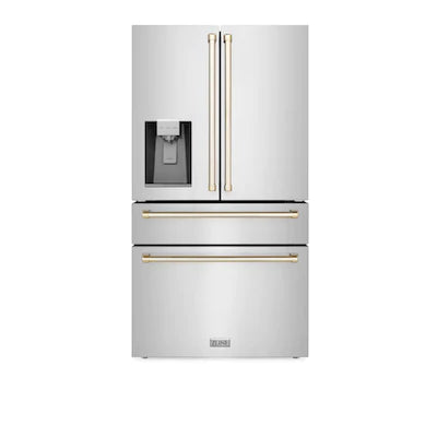 ZLINE - 36&quot; Autograph Edition Kitchen Package with Stainless Steel Dual Fuel Range, Range Hood, Dishwasher and Refrigeration with Gold Accents