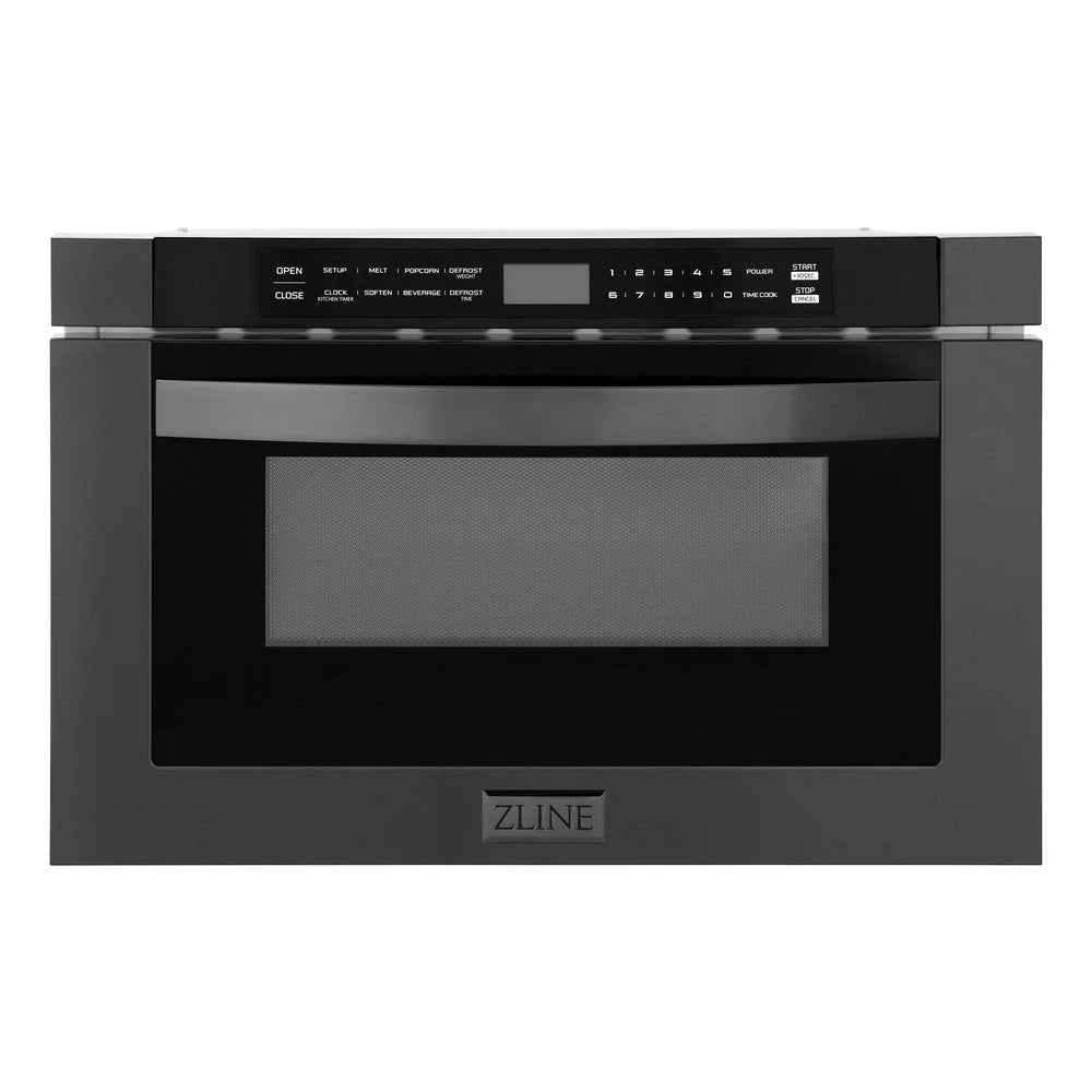 ZLINE - Kitchen Package with Black Stainless Steel Refrigeration, 36&quot; Dual Fuel Range, 36&quot; Range Hood, Microwave Drawer, and 24&quot; Tall Tub Dishwasher