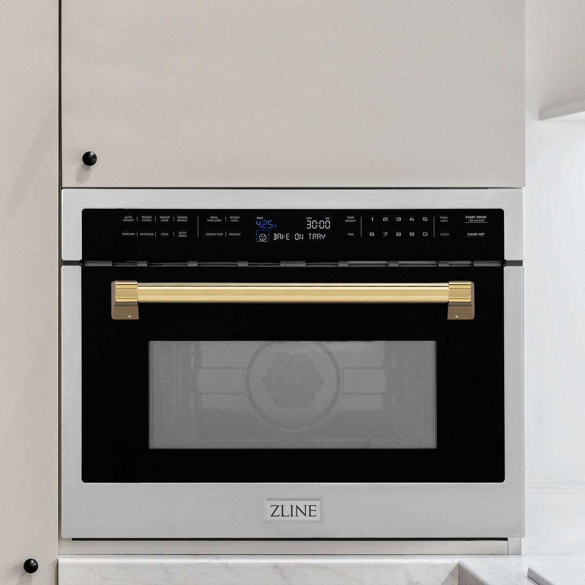ZLINE - Autograph Edition 24&quot; 1.6 cu ft. Built-in Convection Microwave Oven in Stainless Steel and Gold Accents