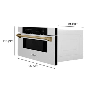 ZLINE - Autograph Edition 30" 1.2 cu. ft. Built-In Microwave Drawer in Fingerprint Resistant Stainless Steel with Champagne Bronze Accents