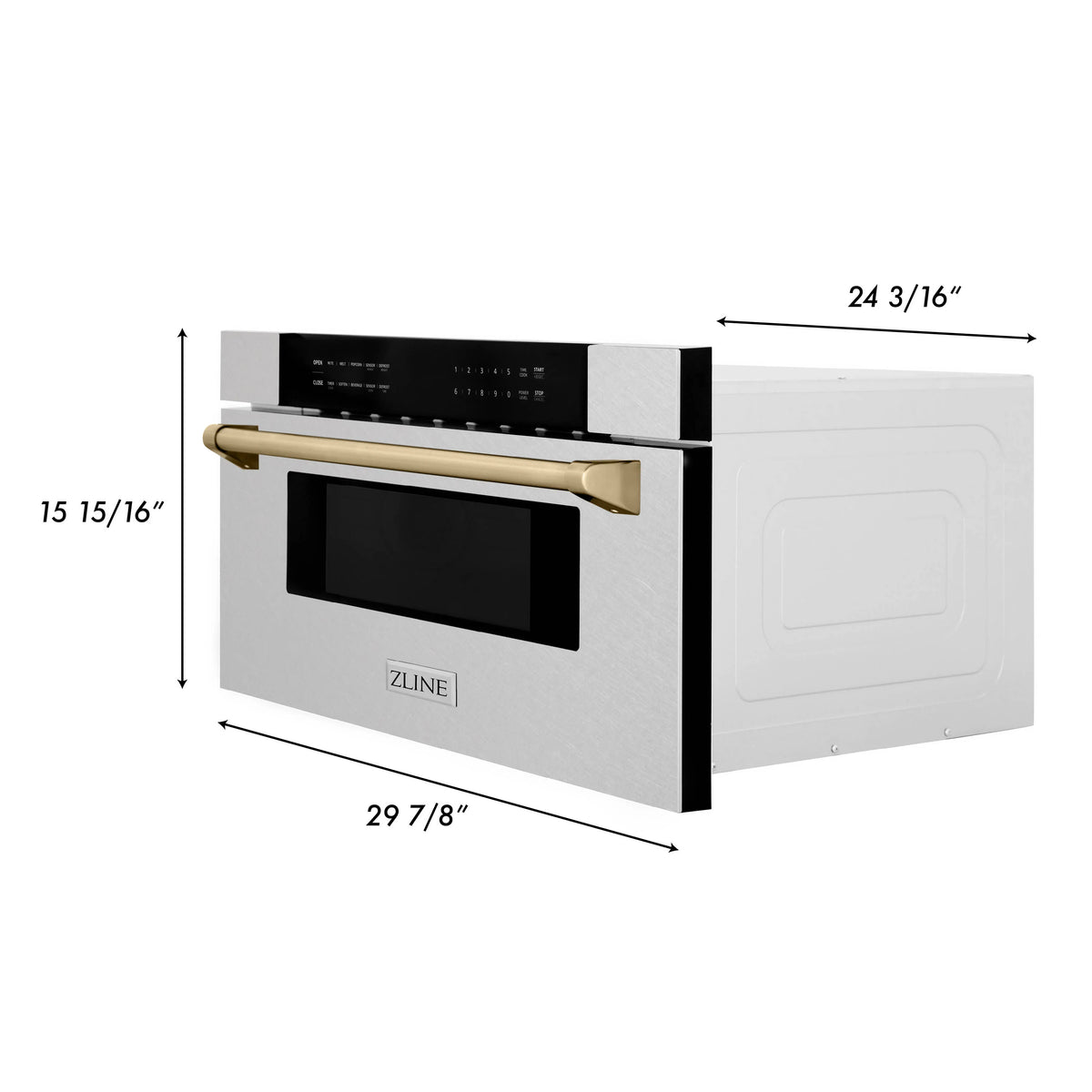 ZLINE - Autograph Edition 30&quot; 1.2 cu. ft. Built-In Microwave Drawer in Fingerprint Resistant Stainless Steel with Gold Accents