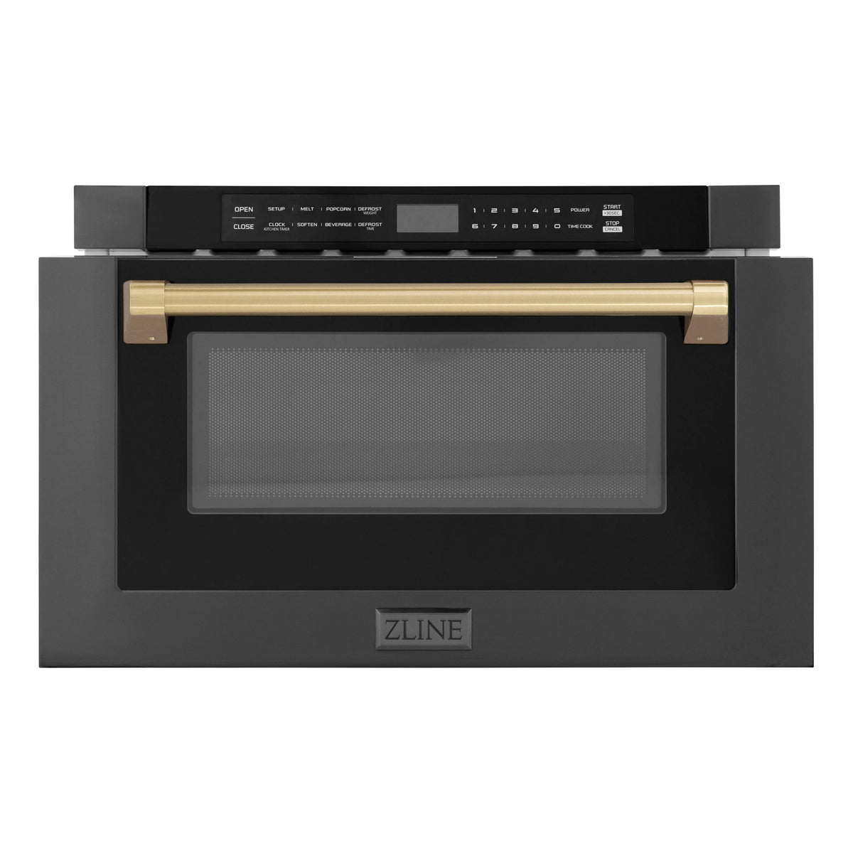 ZLINE - Autograph Edition 24&quot; 1.2 cu. ft. Built-in Microwave Drawer in Black Stainless Steel and Champagne Bronze Accents