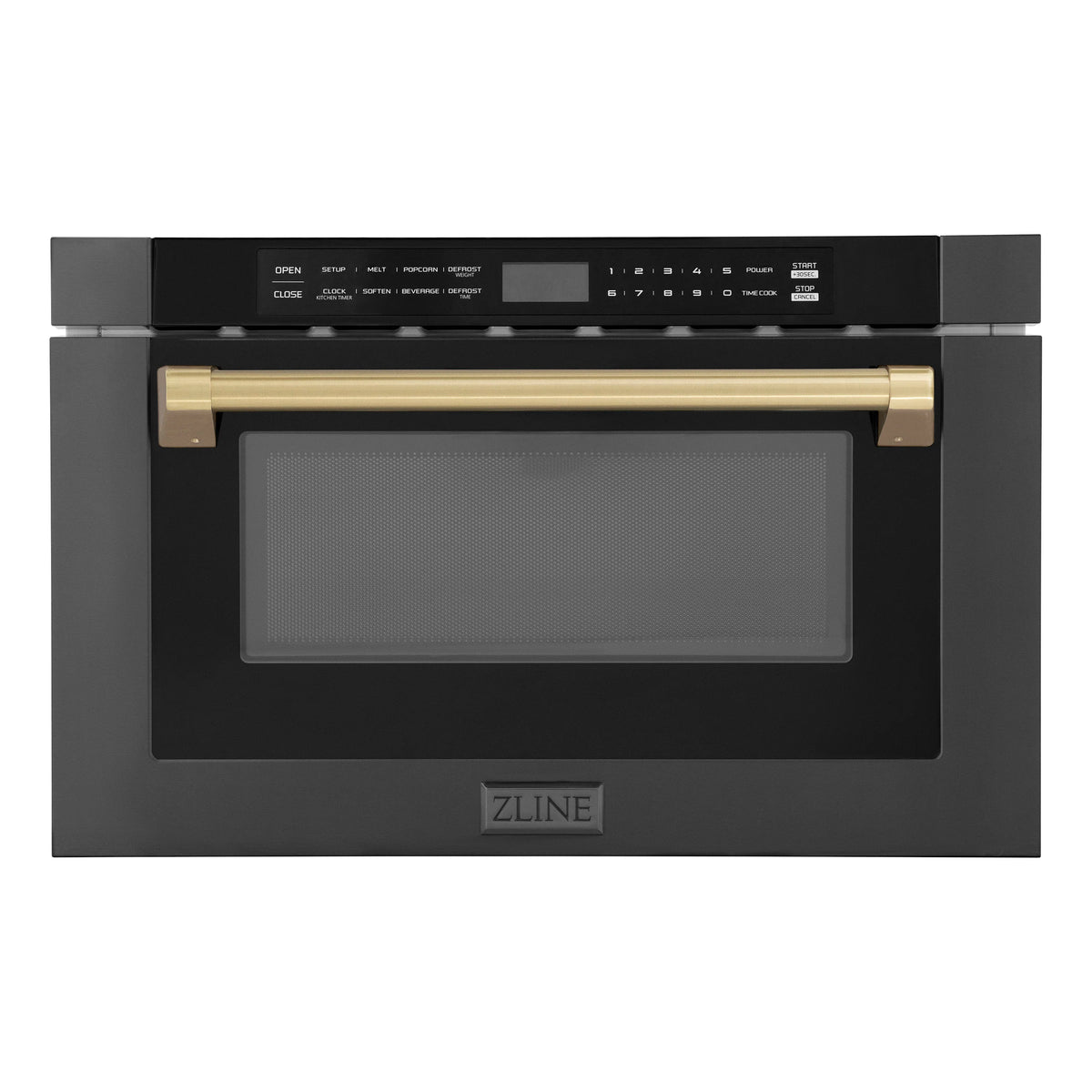ZLINE - Autograph Edition 24&quot; 1.2 cu. ft. Built-in Microwave Drawer in Black Stainless Steel and Champagne Bronze Accents