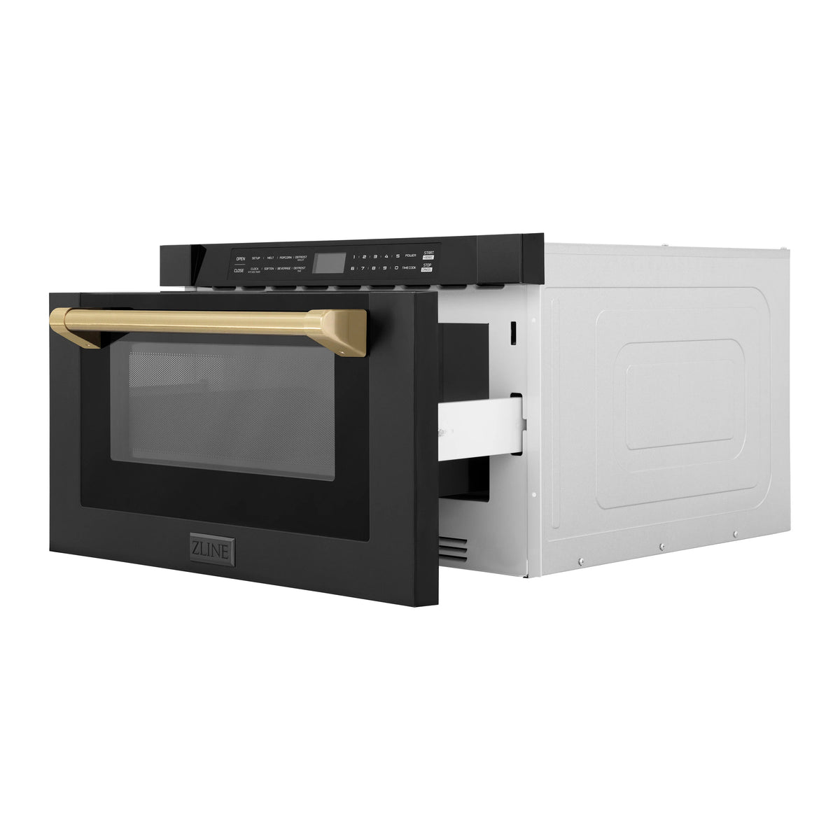 ZLINE - Autograph Edition 24&quot; 1.2 cu. ft. Built-in Microwave Drawer in Black Stainless Steel and Champagne Bronze Accents