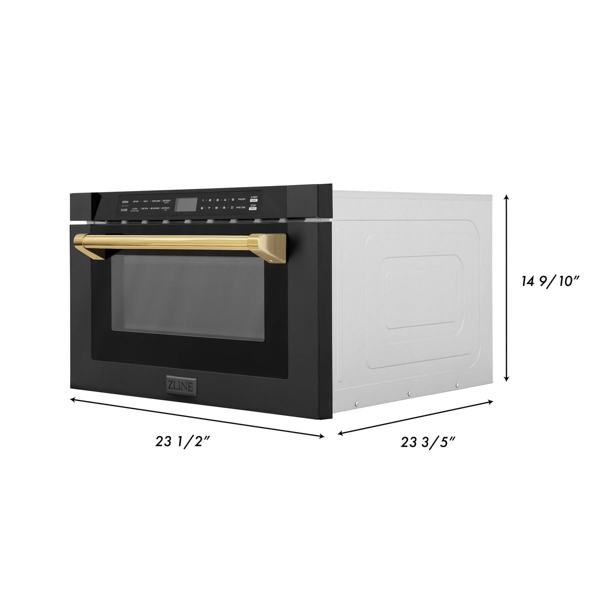 ZLINE - Autograph Edition 24&quot; 1.2 cu. ft. Built-in Microwave Drawer in Black Stainless Steel and Gold Accents