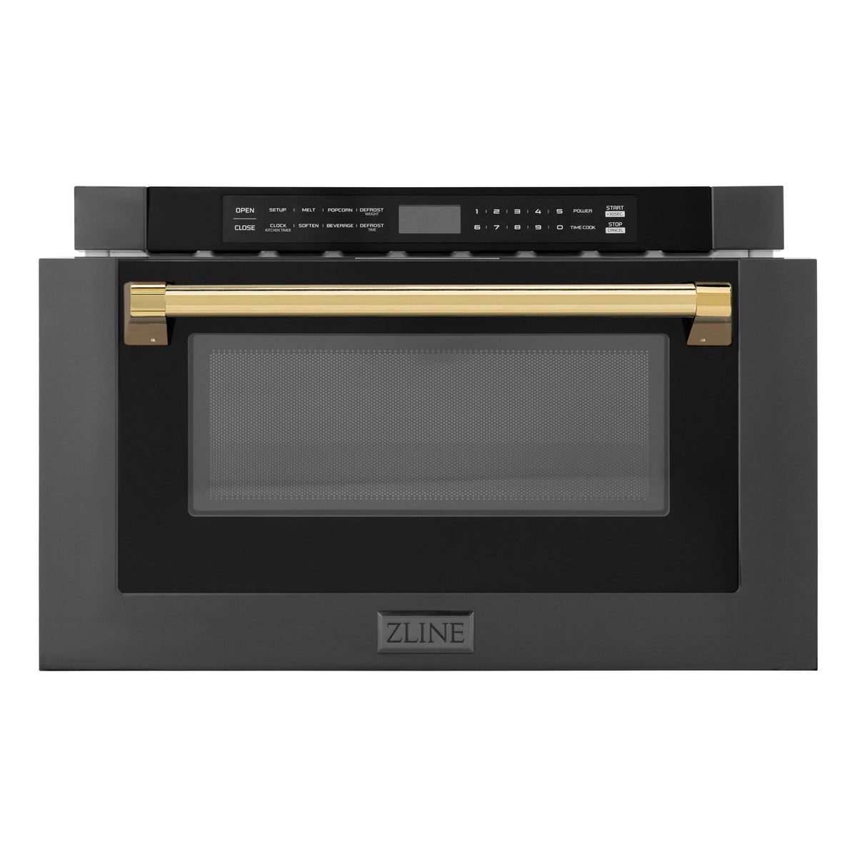 ZLINE - Autograph Edition 24&quot; 1.2 cu. ft. Built-in Microwave Drawer in Black Stainless Steel and Gold Accents