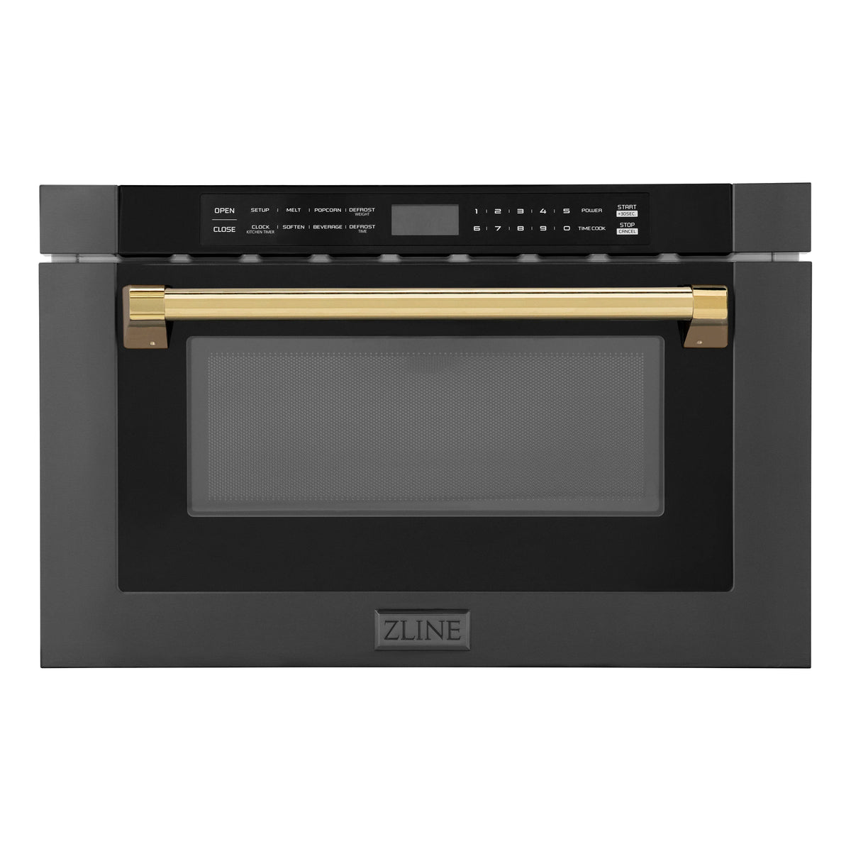 ZLINE - Autograph Edition 24&quot; 1.2 cu. ft. Built-in Microwave Drawer in Black Stainless Steel and Gold Accents