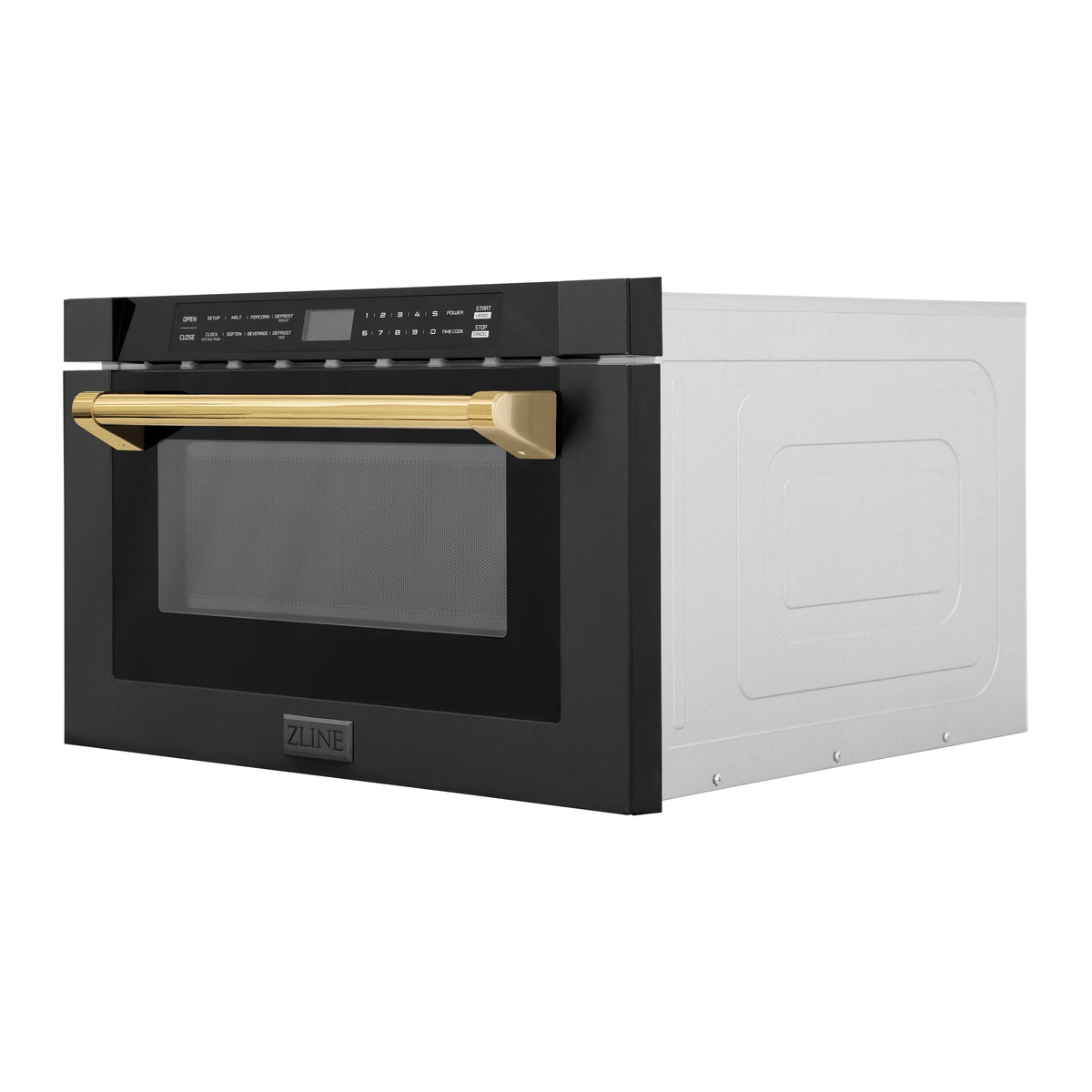 ZLINE - Autograph Edition 24&quot; 1.2 cu. ft. Built-in Microwave Drawer in Black Stainless Steel and Gold Accents