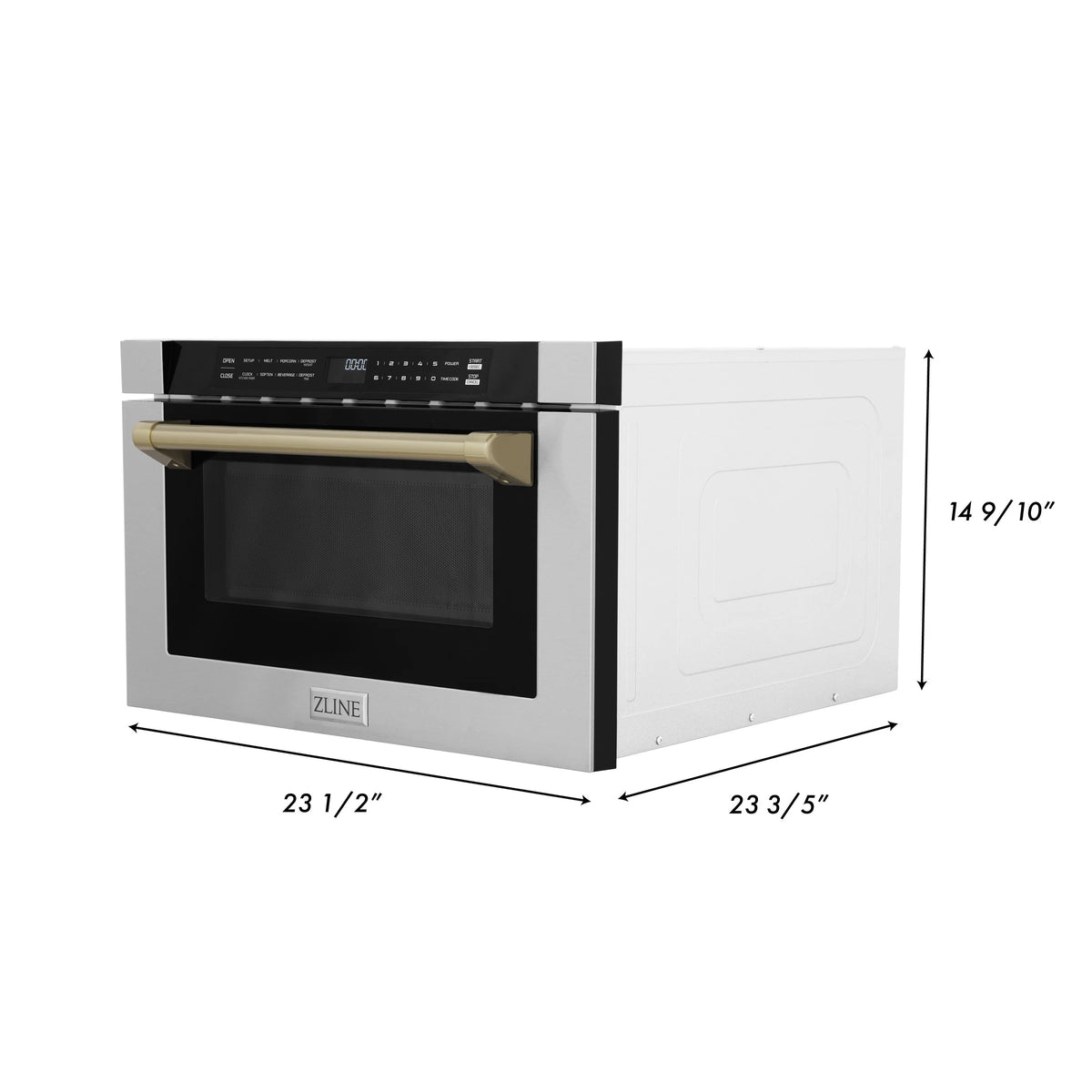 ZLINE - Autograph Edition 24&quot; 1.2 cu. ft. Built-in Microwave Drawer with a Traditional Handle in Stainless Steel and Champagne Bronze Accents