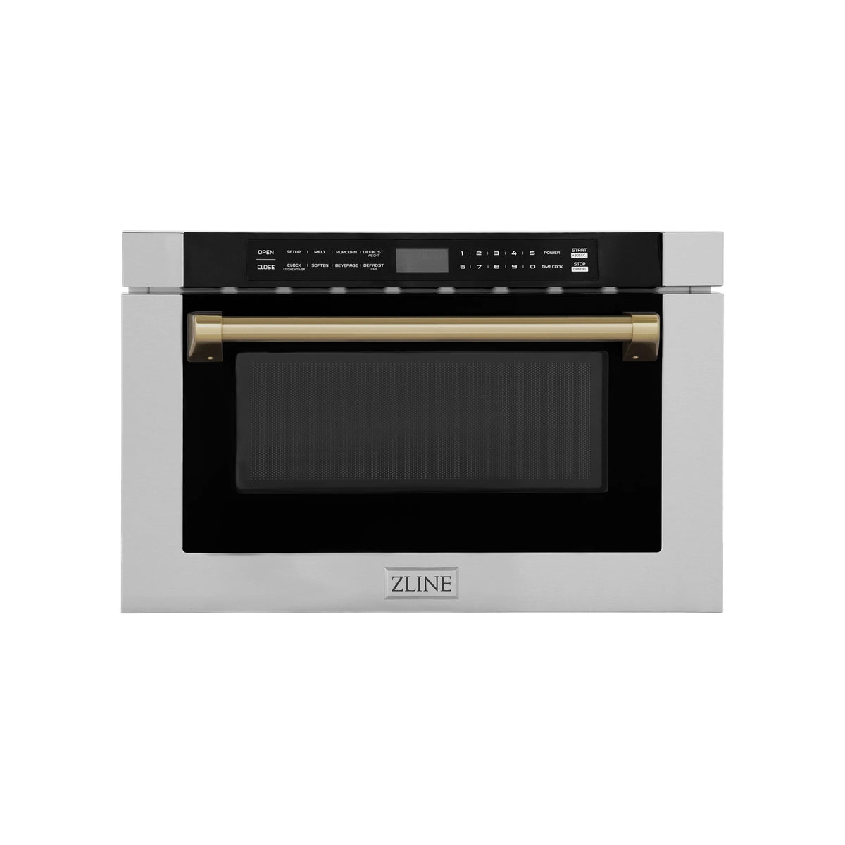 ZLINE - Autograph Edition 24&quot; 1.2 cu. ft. Built-in Microwave Drawer with a Traditional Handle in Stainless Steel and Champagne Bronze Accents