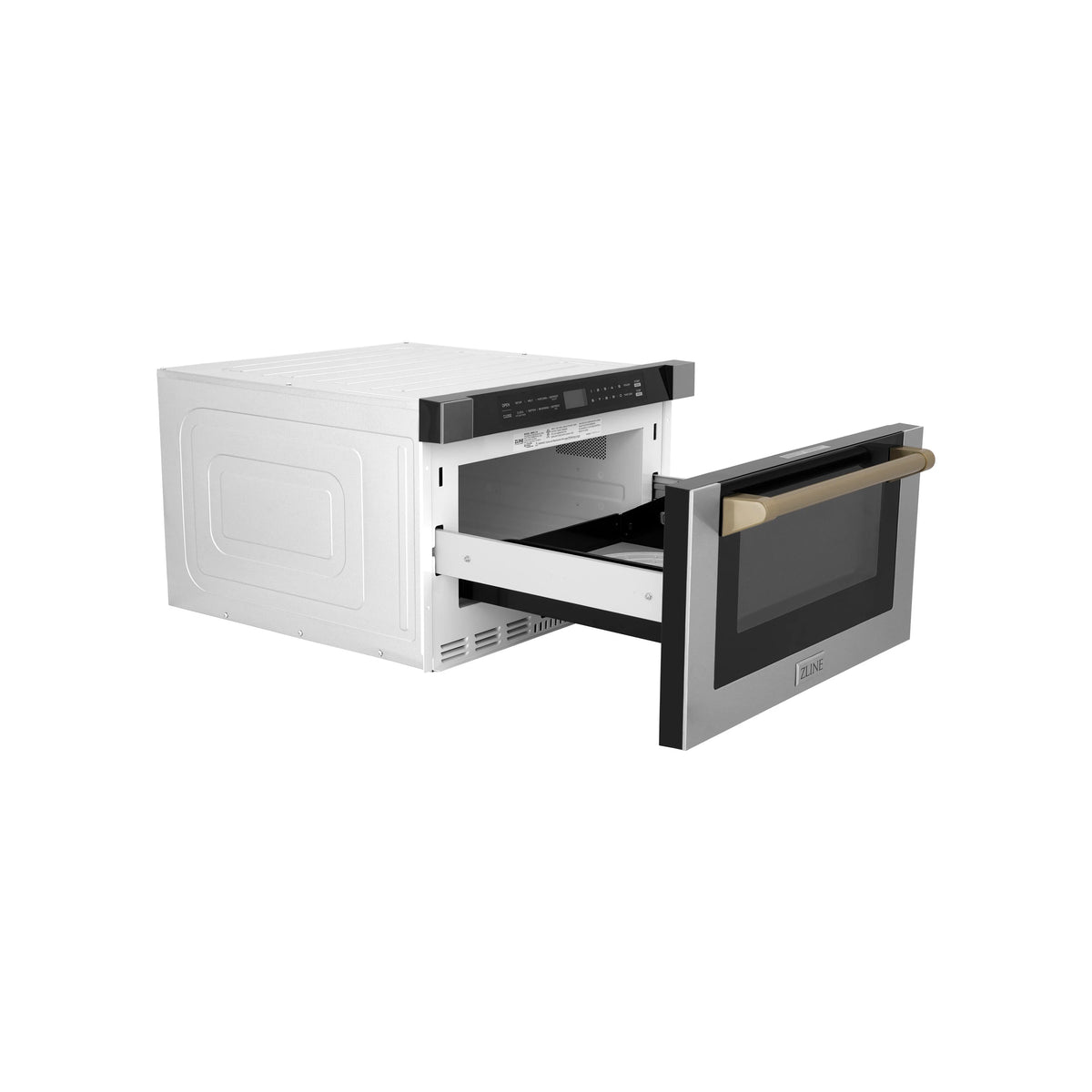 ZLINE - Autograph Edition 24&quot; 1.2 cu. ft. Built-in Microwave Drawer with a Traditional Handle in Stainless Steel and Champagne Bronze Accents