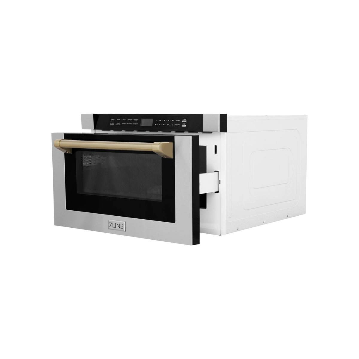 ZLINE - Autograph Edition 24&quot; 1.2 cu. ft. Built-in Microwave Drawer with a Traditional Handle in Stainless Steel and Champagne Bronze Accents