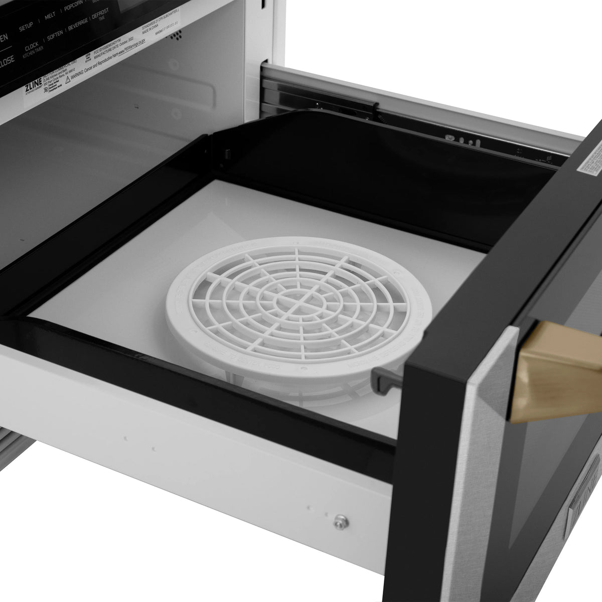 ZLINE - Autograph Edition 24&quot; 1.2 cu. ft. Built-in Microwave Drawer, Traditional Handle in Stainless Steel, Champagne Bronze Accents