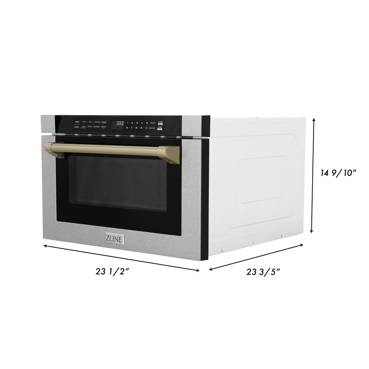 ZLINE - Autograph Edition 24&quot; 1.2 cu. ft. Built-in Microwave Drawer, Traditional Handle in Stainless Steel, Champagne Bronze Accents