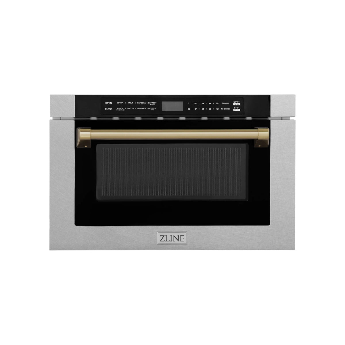 ZLINE - Autograph Edition 24&quot; 1.2 cu. ft. Built-in Microwave Drawer, Traditional Handle in Stainless Steel, Champagne Bronze Accents