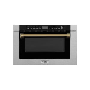 ZLINE Autograph Edition 24" 1.2 cu. ft. Built-in Microwave Drawer, Traditional Handle in Stainless Steel, Champagne Bronze Accents