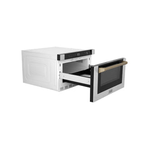ZLINE Autograph Edition 24" 1.2 cu. ft. Built-in Microwave Drawer, Traditional Handle in Stainless Steel, Champagne Bronze Accents