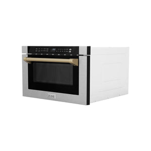 ZLINE Autograph Edition 24" 1.2 cu. ft. Built-in Microwave Drawer, Traditional Handle in Stainless Steel, Champagne Bronze Accents