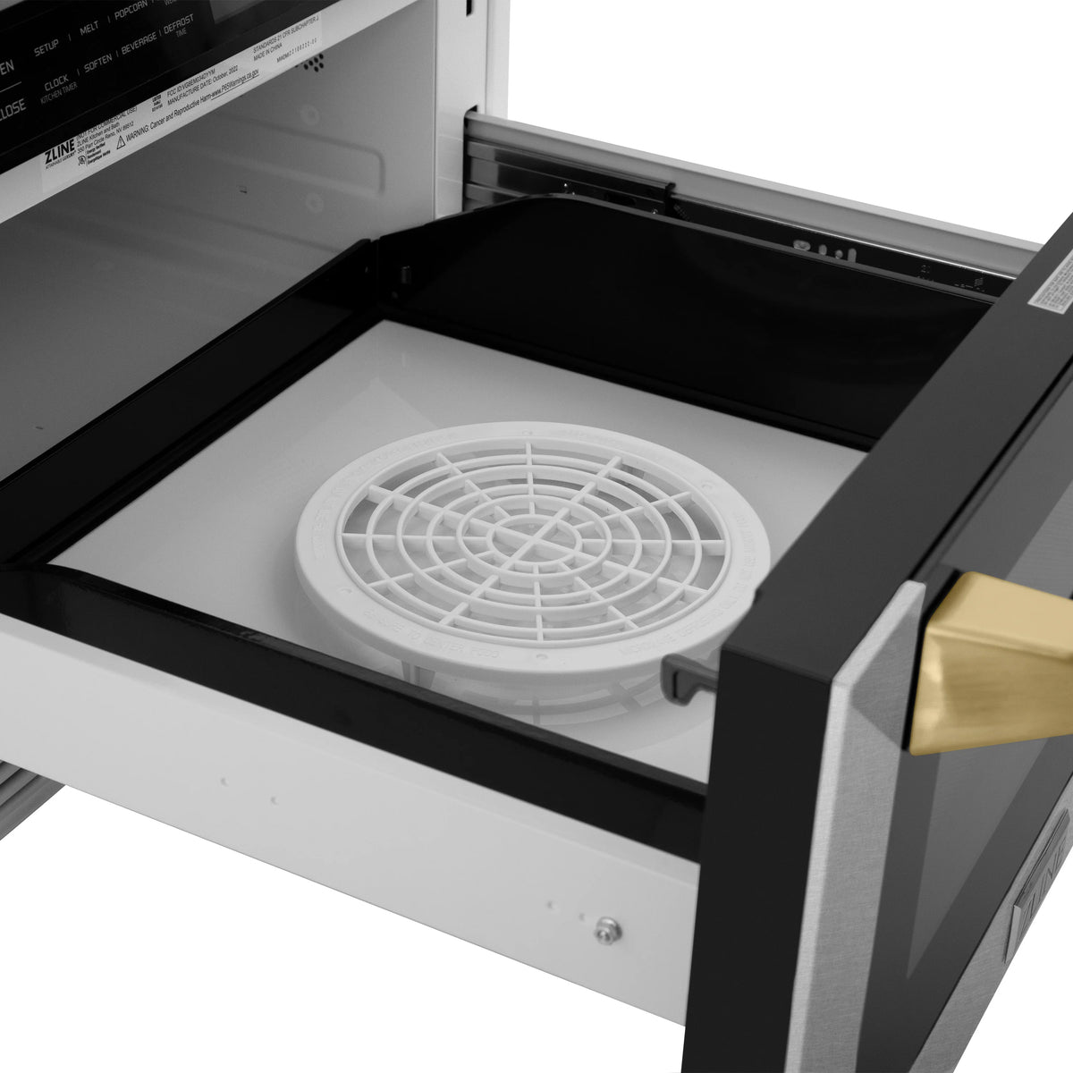 ZLINE - Autograph Edition 24&quot; 1.2 cu. ft. Built-in Microwave Drawer with a Traditional Handle in Fingerprint Resistant Stainless Steel and Gold Accents