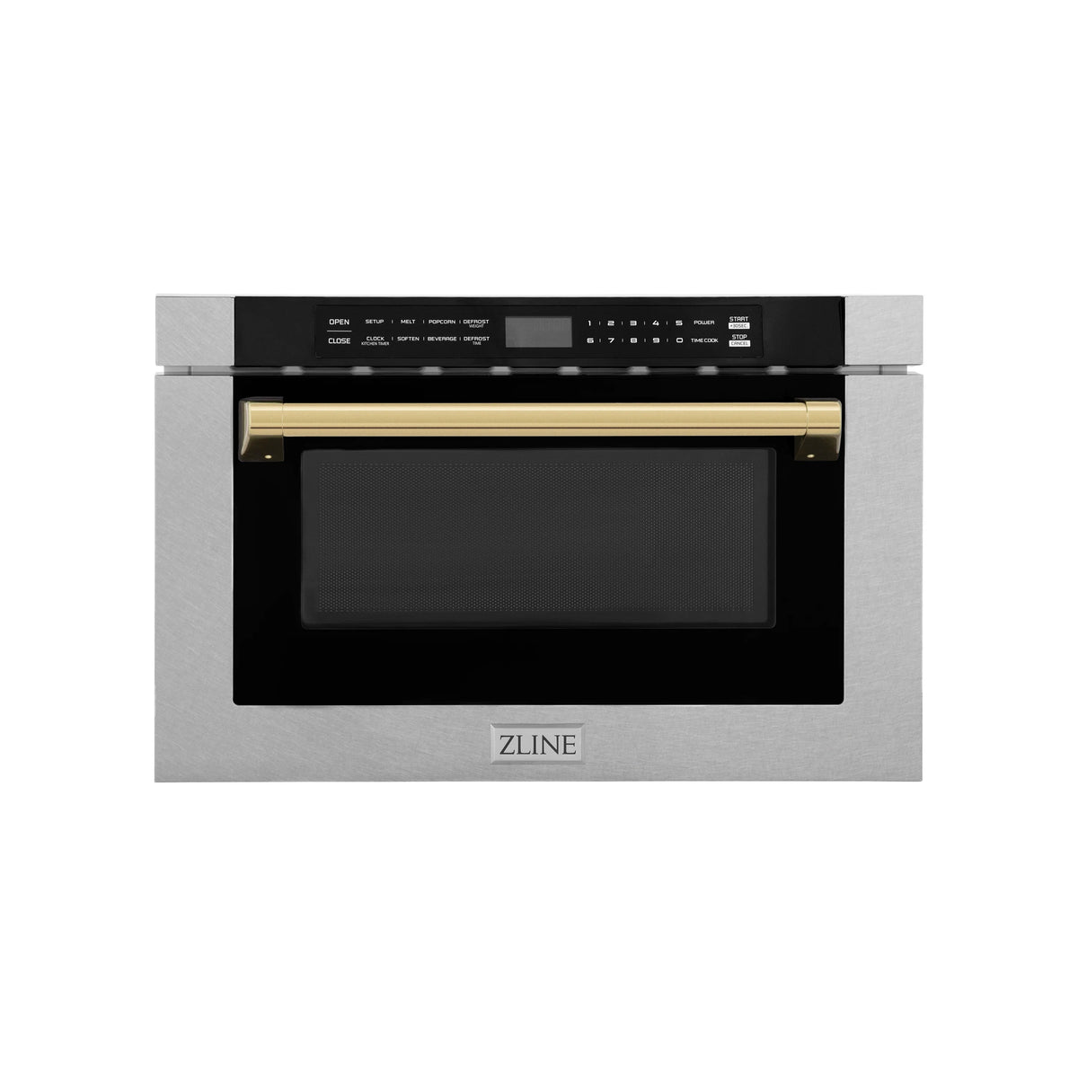ZLINE - Autograph Edition 24&quot; 1.2 cu. ft. Built-in Microwave Drawer with a Traditional Handle in Fingerprint Resistant Stainless Steel and Gold Accents