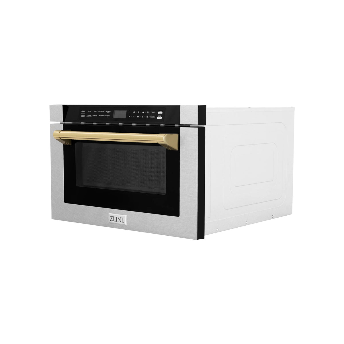ZLINE - Autograph Edition 24&quot; 1.2 cu. ft. Built-in Microwave Drawer with a Traditional Handle in Fingerprint Resistant Stainless Steel and Gold Accents