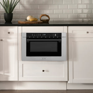 ZLINE Autograph Edition 24" 1.2 cu. ft. Built-in Microwave Drawer, Traditional Handle in Stainless Steel, Matte Black Accents