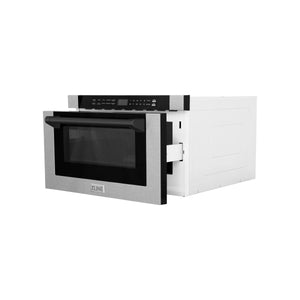 ZLINE Autograph Edition 24" 1.2 cu. ft. Built-in Microwave Drawer, Traditional Handle in Stainless Steel, Matte Black Accents