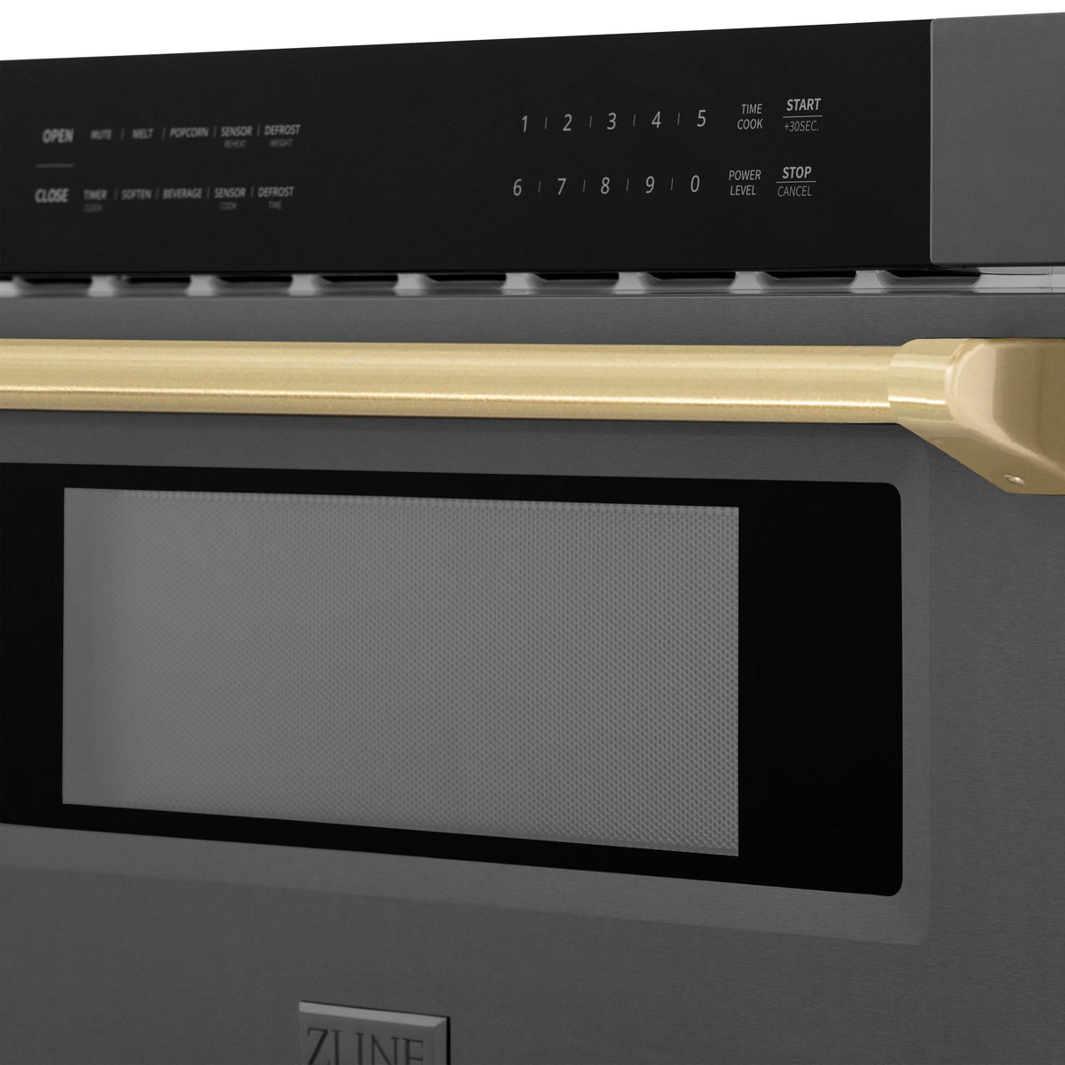 ZLINE - Autograph Edition 30&quot; 1.2 cu. ft. Built-in Microwave Drawer in Black Stainless Steel and Champagne Bronze Accents