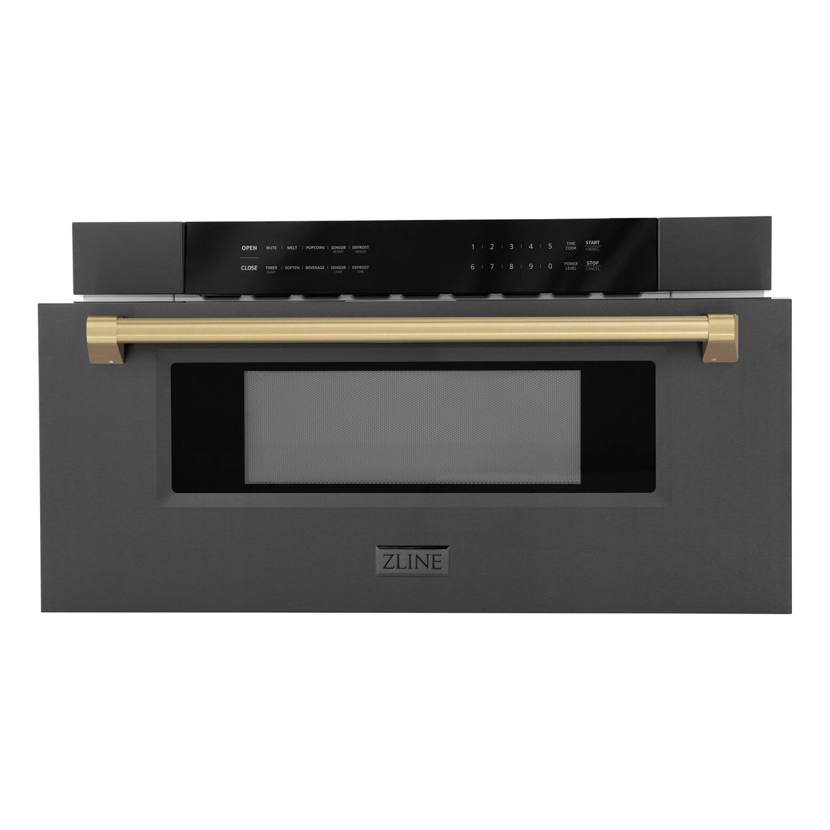 ZLINE - Autograph Edition 30&quot; 1.2 cu. ft. Built-in Microwave Drawer in Black Stainless Steel and Champagne Bronze Accents