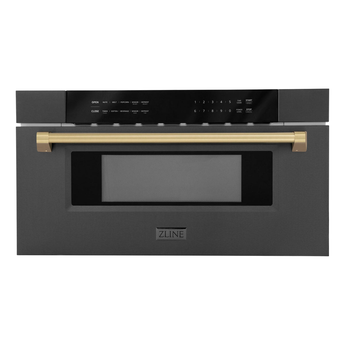 ZLINE - Autograph Edition 30&quot; 1.2 cu. ft. Built-in Microwave Drawer in Black Stainless Steel and Champagne Bronze Accents