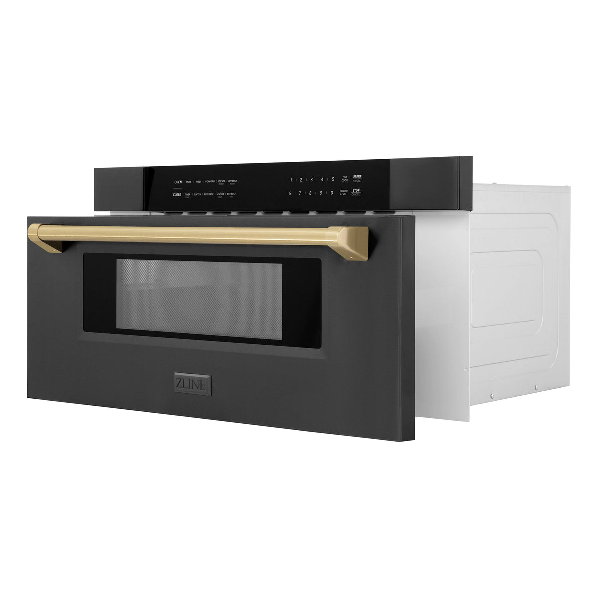 ZLINE - Autograph Edition 30&quot; 1.2 cu. ft. Built-in Microwave Drawer in Black Stainless Steel and Champagne Bronze Accents
