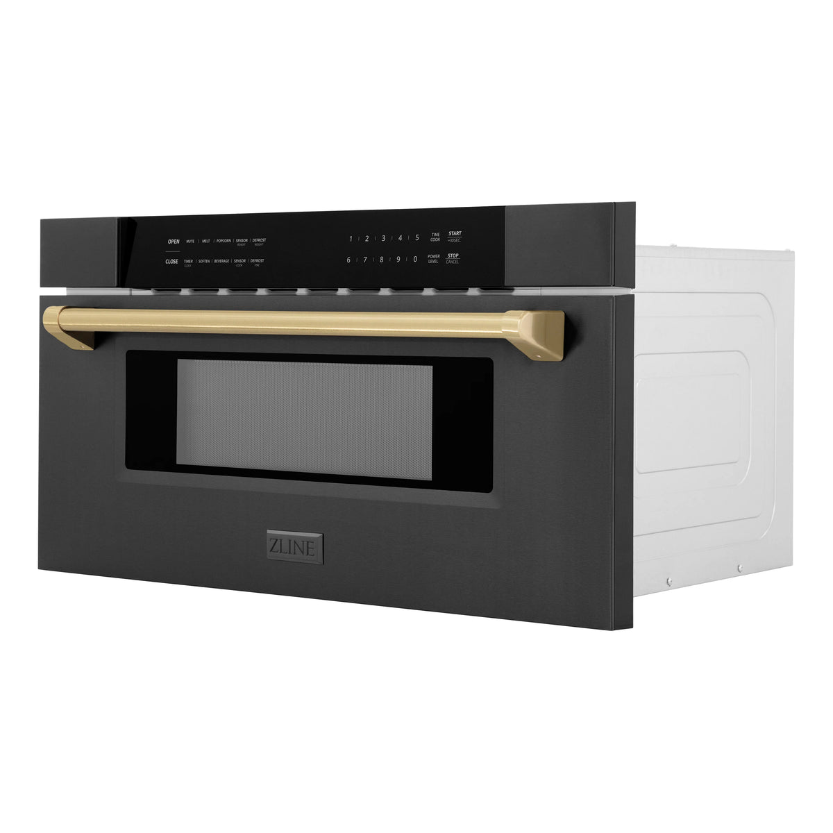 ZLINE - Autograph Edition 30&quot; 1.2 cu. ft. Built-in Microwave Drawer in Black Stainless Steel and Champagne Bronze Accents