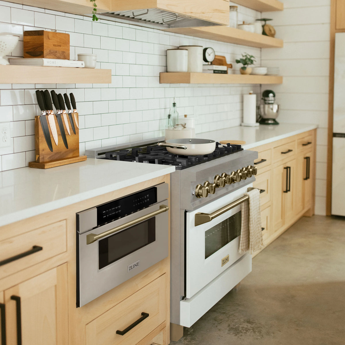 ZLINE - Autograph Edition 30&quot; 1.2 cu. ft. Built-In Microwave Drawer in Stainless Steel with Champagne Bronze Accents