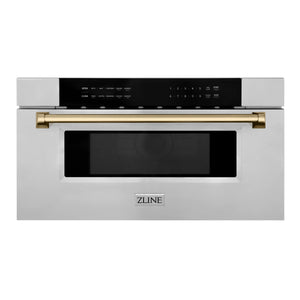 ZLINE - Autograph Edition 30" 1.2 cu. ft. Built-In Microwave Drawer in Stainless Steel with Champagne Bronze Accents