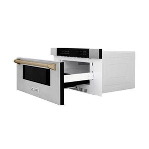 ZLINE - Autograph Edition 30" 1.2 cu. ft. Built-In Microwave Drawer in Stainless Steel with Champagne Bronze Accents