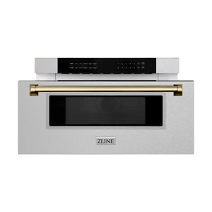 ZLINE - Autograph Edition 30" 1.2 cu. ft. Built-In Microwave Drawer in Fingerprint Resistant Stainless Steel with Champagne Bronze Accents