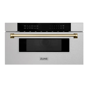 ZLINE - Autograph Edition 30" 1.2 cu. ft. Built-In Microwave Drawer in Fingerprint Resistant Stainless Steel with Champagne Bronze Accents