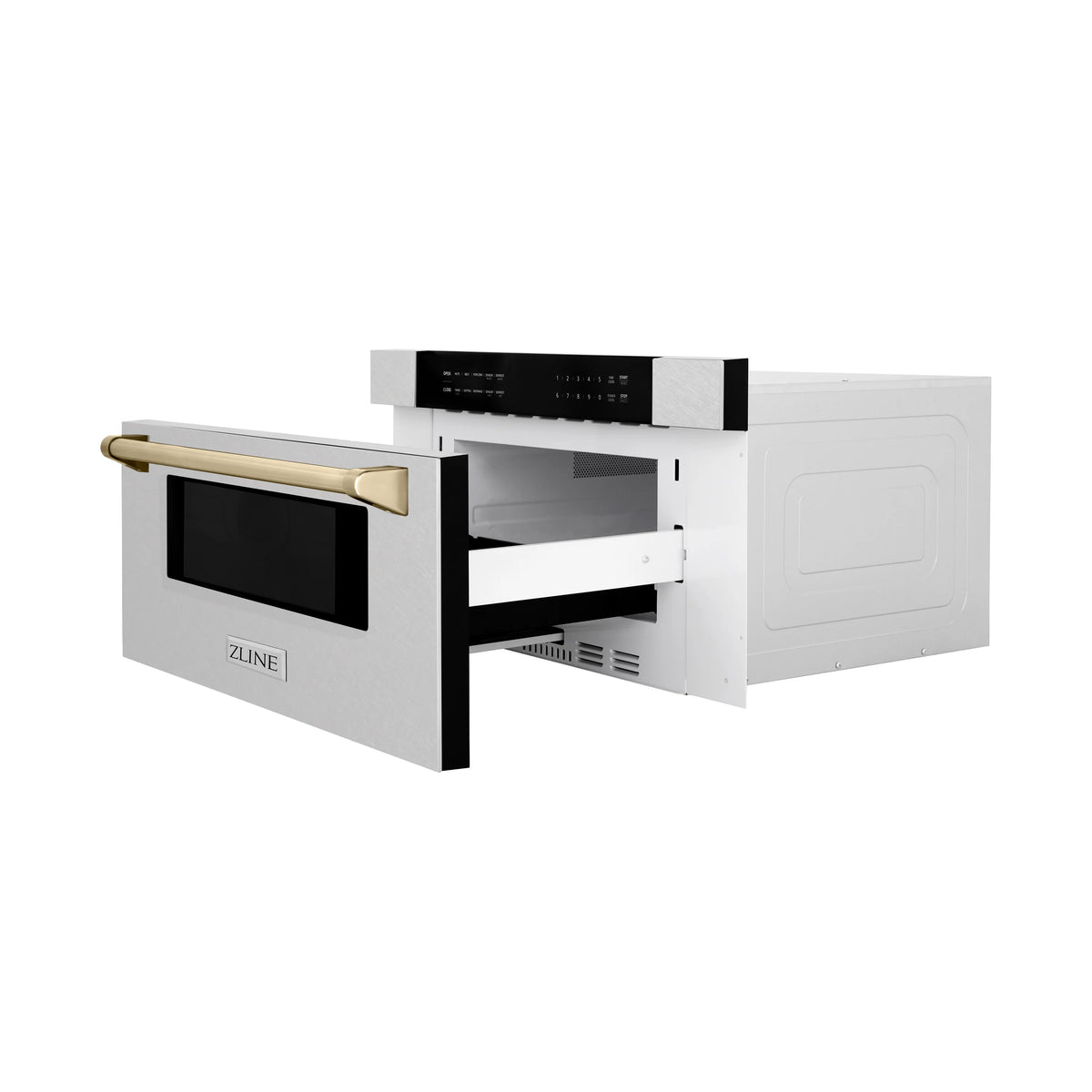 ZLINE - Autograph Edition 30&quot; 1.2 cu. ft. Built-In Microwave Drawer in Fingerprint Resistant Stainless Steel with Gold Accents