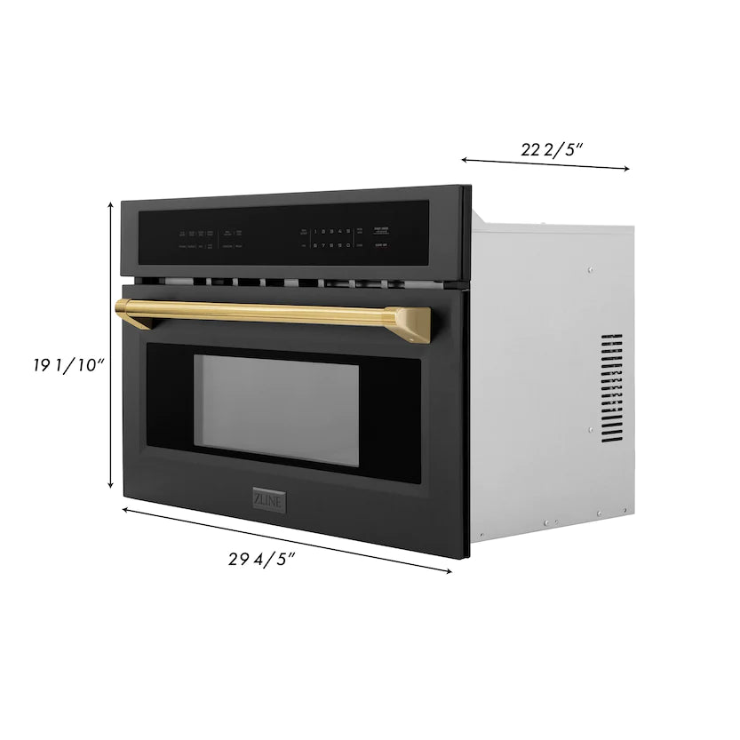 ZLINE - Autograph Edition 30” 1.6 cu ft. Built-in Convection Microwave Oven in Black Stainless Steel and Gold Accents