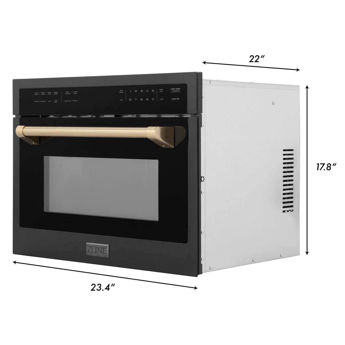 ZLINE - Autograph Edition 24&quot; 1.6 cu ft. Built-in Convection Microwave Oven in Black Stainless Steel and Champagne Bronze Accents