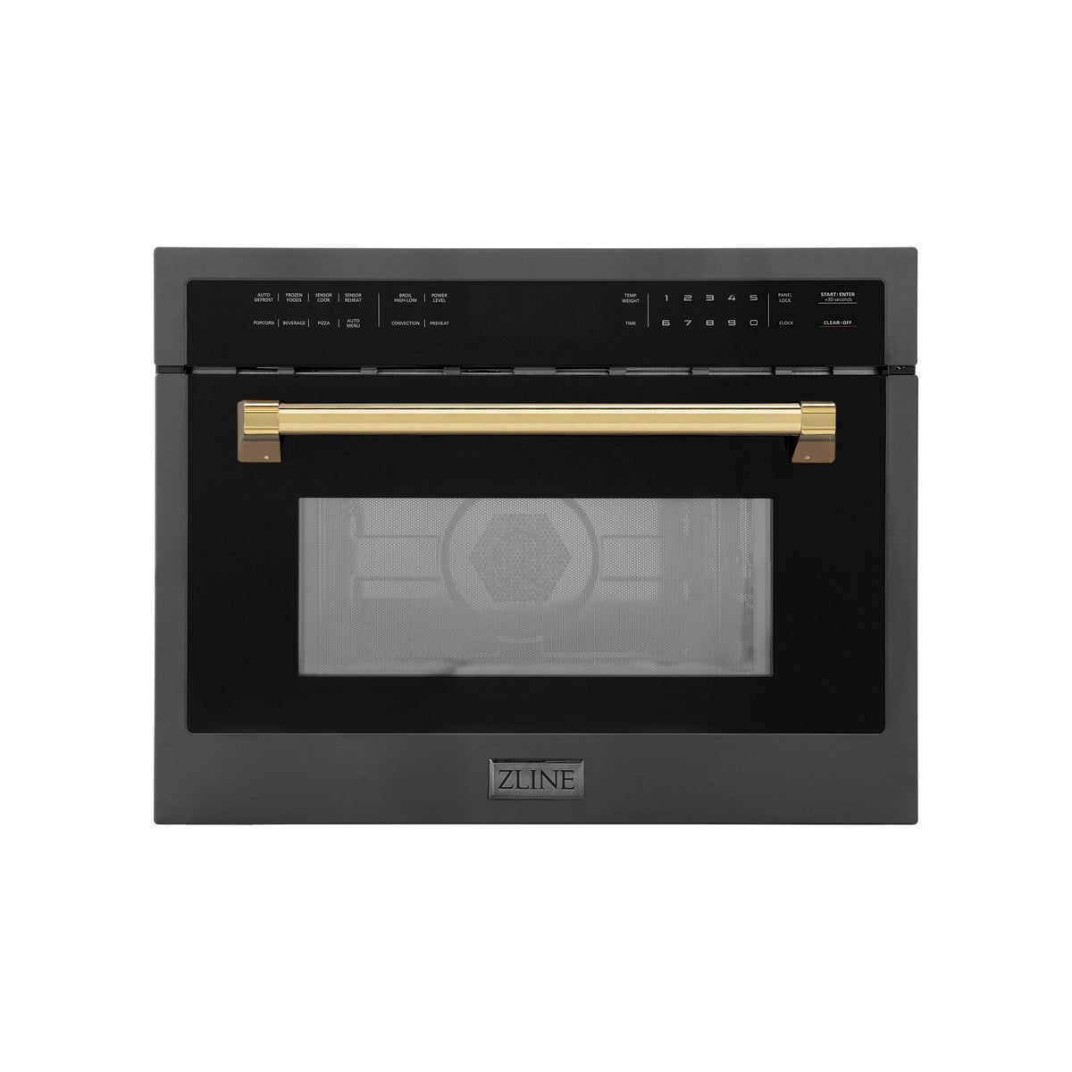 ZLINE - Autograph Edition 24&quot; 1.6 cu ft. Built-in Convection Microwave Oven in Black Stainless Steel and Gold Accents