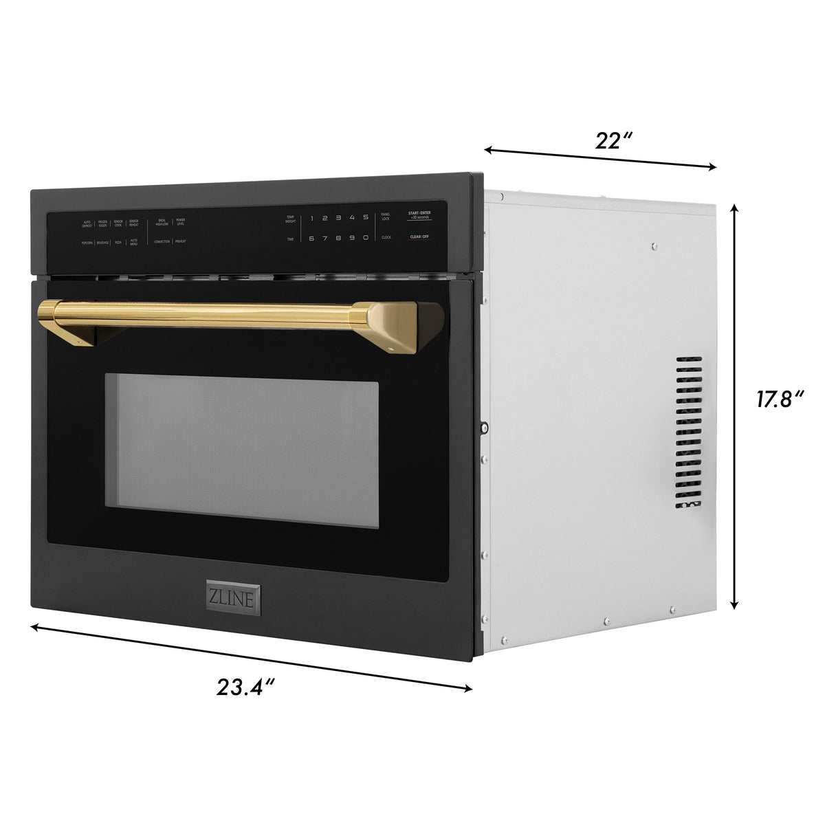 ZLINE - Autograph Edition 24&quot; 1.6 cu ft. Built-in Convection Microwave Oven in Black Stainless Steel and Gold Accents