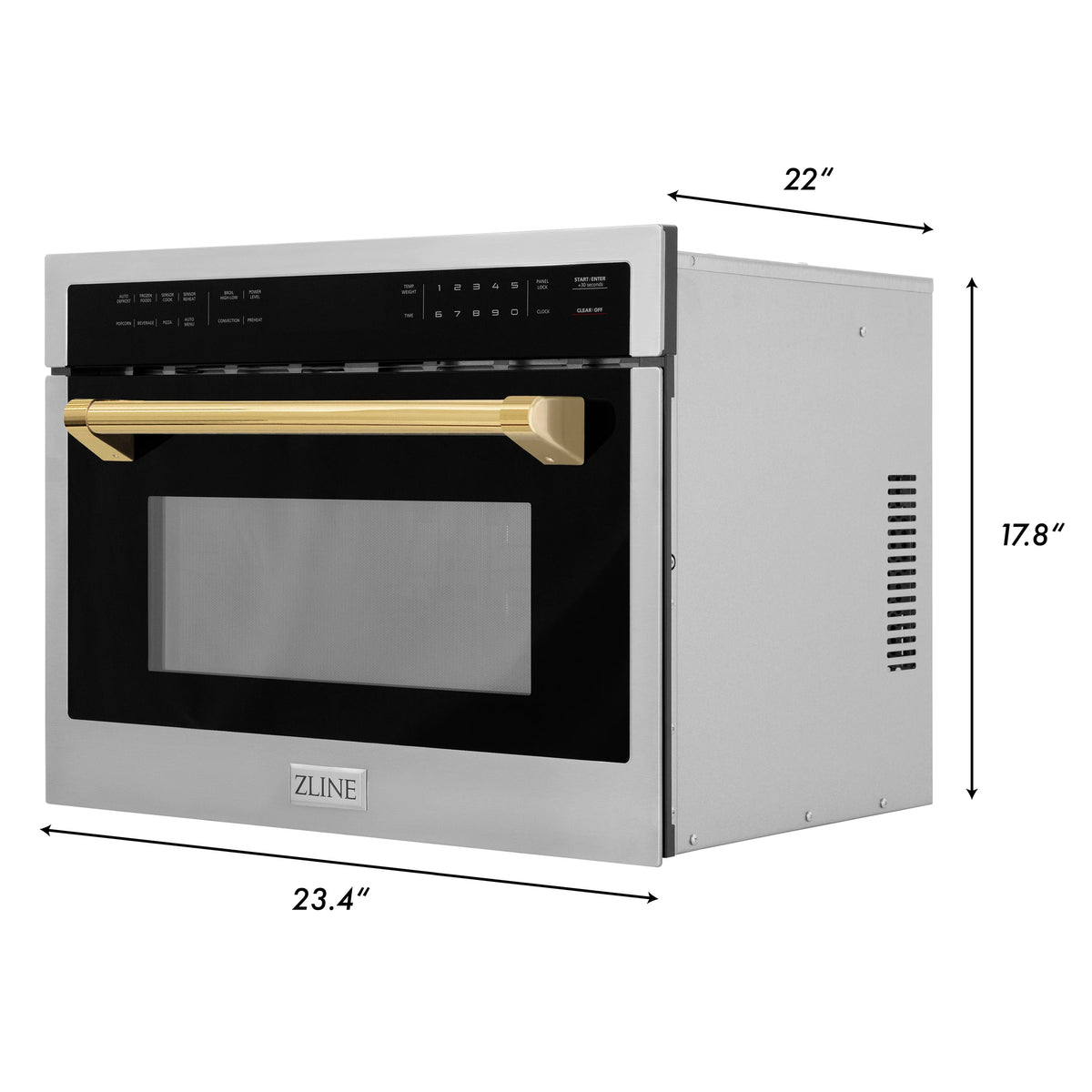ZLINE - Autograph Edition 24&quot; 1.6 cu ft. Built-in Convection Microwave Oven in Stainless Steel and Gold Accents